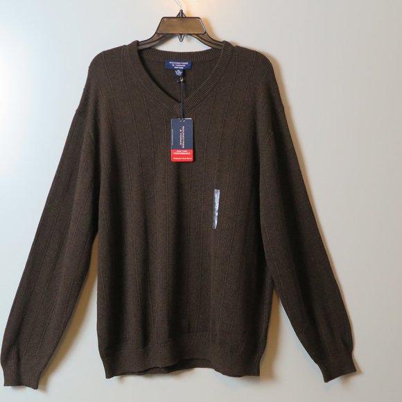 NWT Roundtree & Yorke Brown Washable Wool Cotton Blend V-Neck Sweater Size XL - Picture 2 of 8
